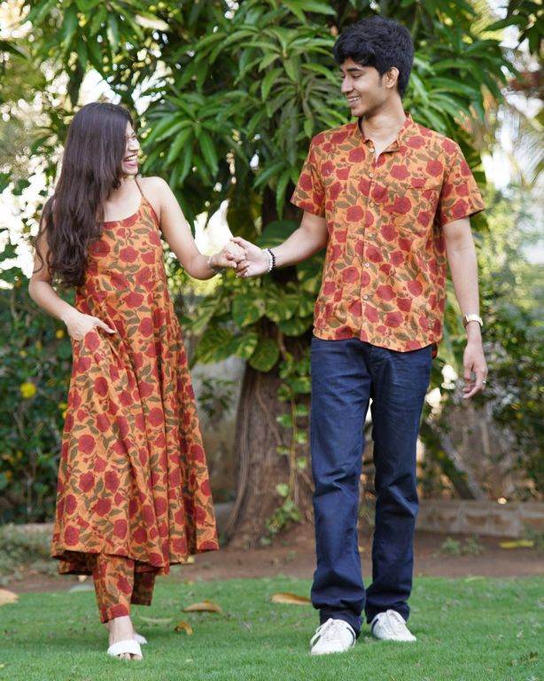 Gerua Floral Spaghetti Palazzo Couple Set