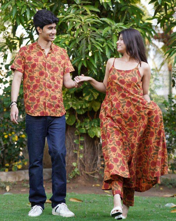 Gerua Floral Spaghetti Palazzo Family Set