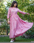 Spring Pink Tiered Maternity Dress