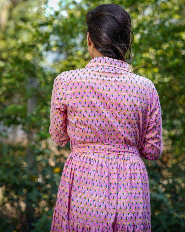 Spring Pink Tiered Maternity Dress
