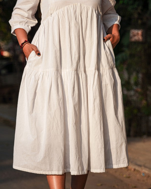 Snowy White Tiered Maternity Dress
