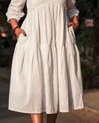 Snowy White Tiered Maternity Dress
