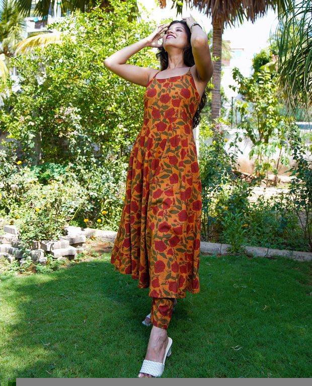 Gerua Floral Spaghetti Palazzo Set