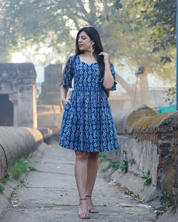 Indigo Warli Short Dress