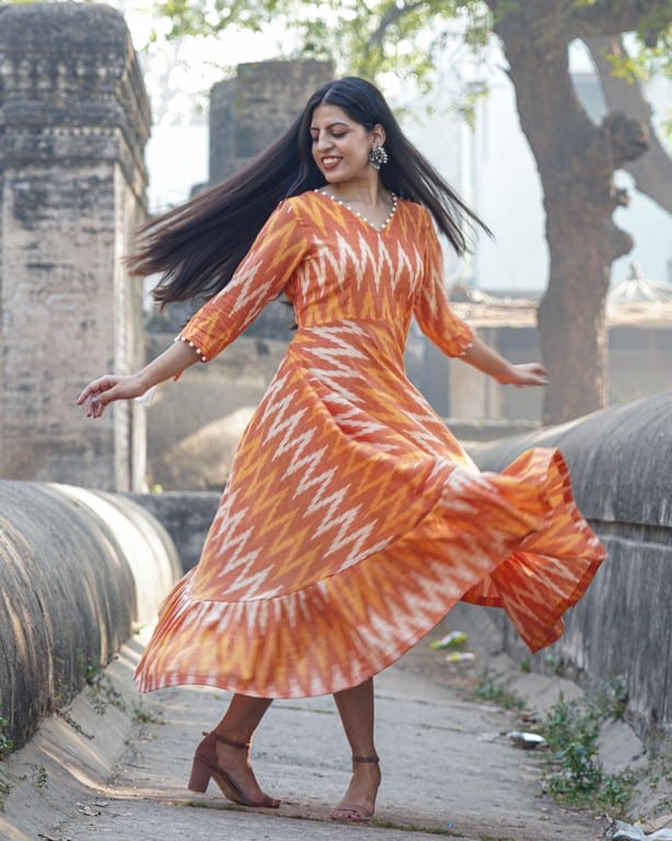 Orange Blossom Flair Ikat Dress