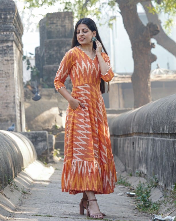 Orange Blossom Flair Ikat Dress