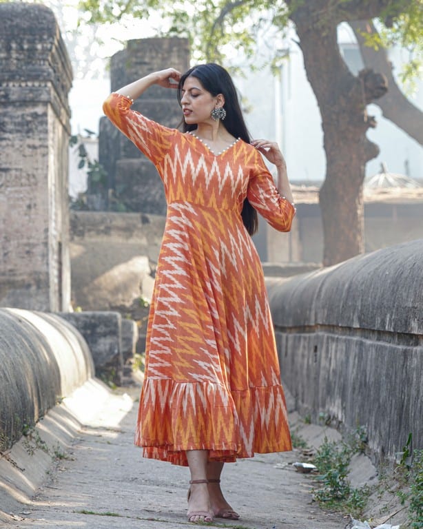 Orange Blossom Flair Ikat Dress