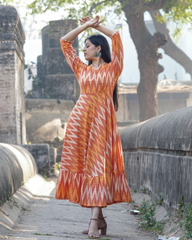 Orange Blossom Flair Ikat Dress