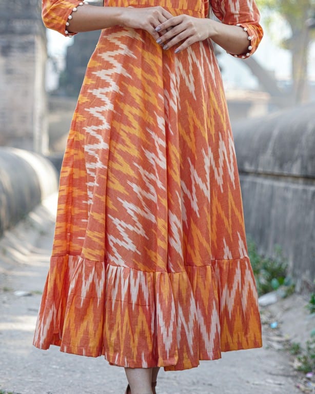 Orange Blossom Flair Ikat Dress