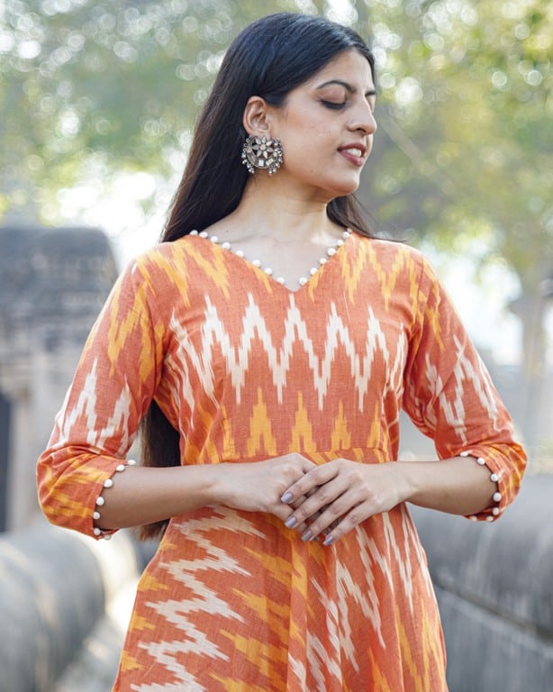 Orange Blossom Flair Ikat Dress