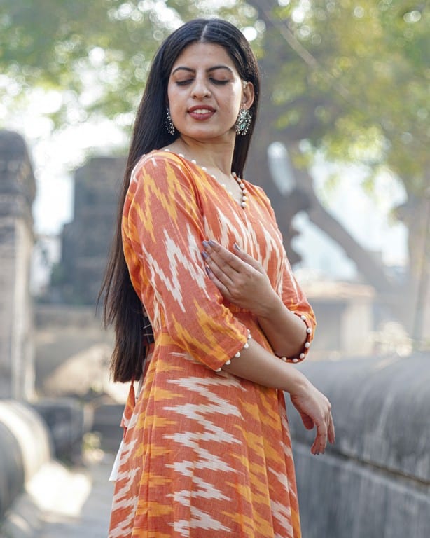 Orange Blossom Flair Ikat Dress