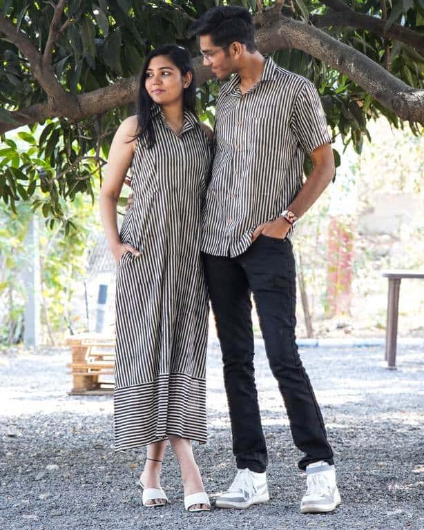 Black Striped Halter Midi Couple Set