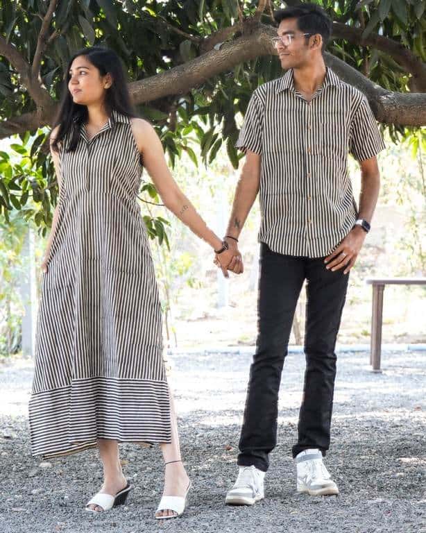 Black Striped Halter Midi Couple Set