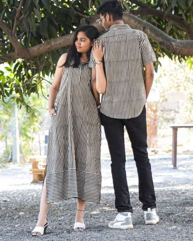 Black Striped Halter Midi Couple Set