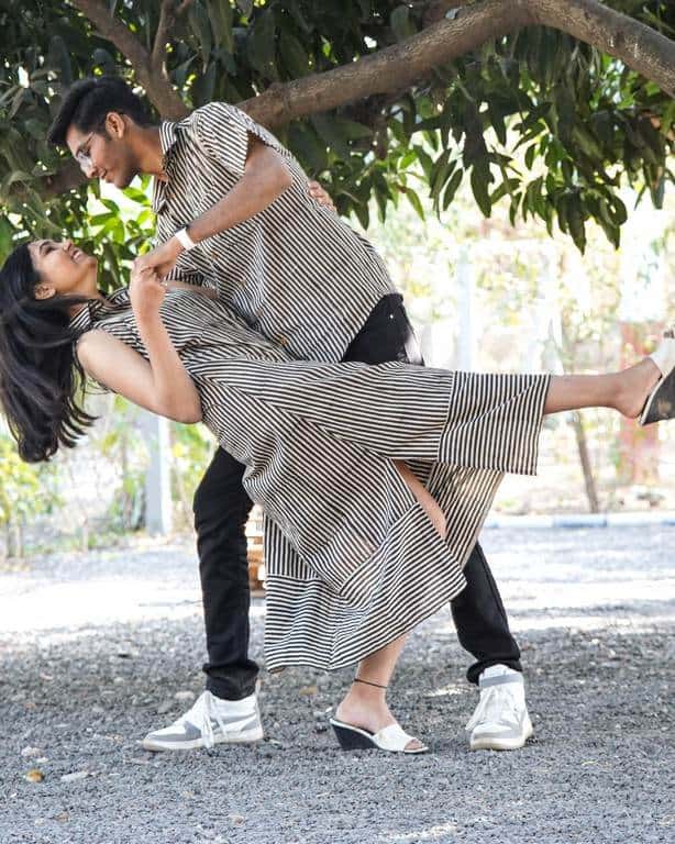 Black Striped Halter Midi Couple Set