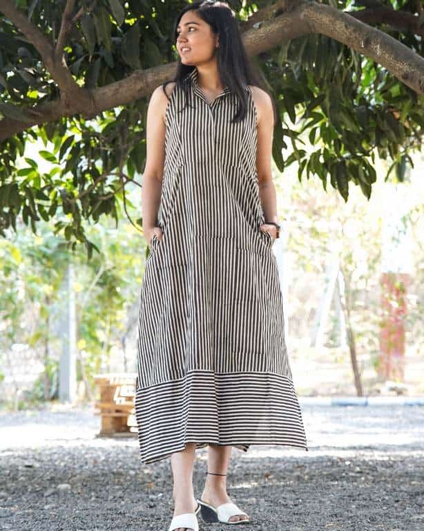 Black Striped Halter Midi Maternity Dress