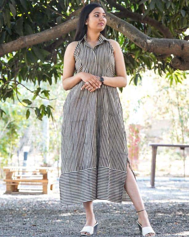 Black Striped Halter Midi Dress Main image