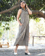 Black Striped Halter Midi Maternity Dress