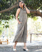 Black Striped Halter Midi Dress