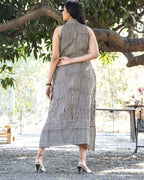 Black Striped Halter Midi Maternity Dress