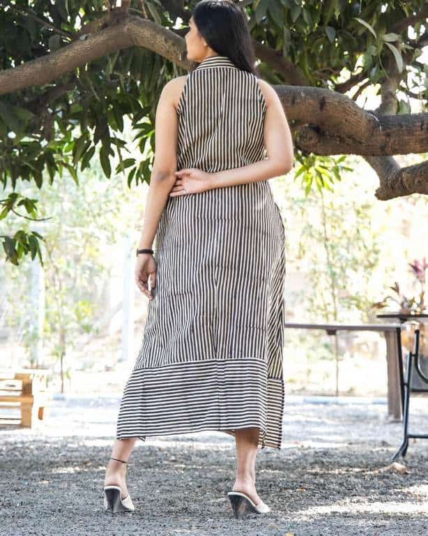Black Striped Halter Midi Maternity Dress