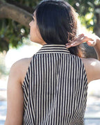 Black Striped Halter Midi Dress