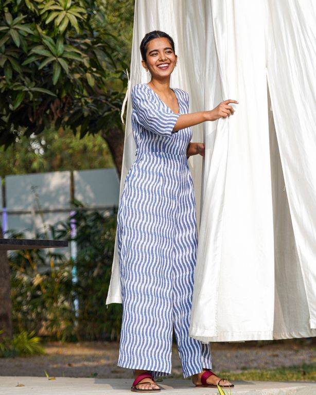 Blue & White Striped Jumpsuit