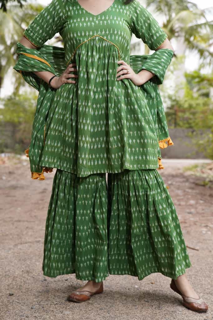 Green Ikat Sharara Kurta Set