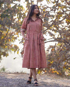 Brick Red Collared Dress with Belt