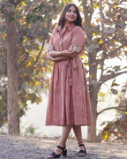 Brick Red Collared Dress with Belt