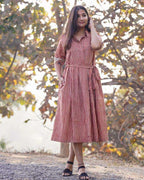 Brick Red Collared Dress with Belt