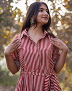 Brick Red Collared Dress with Belt