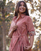 Brick Red Collared Dress with Belt