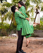 Green Ikat Anarkali Family Set