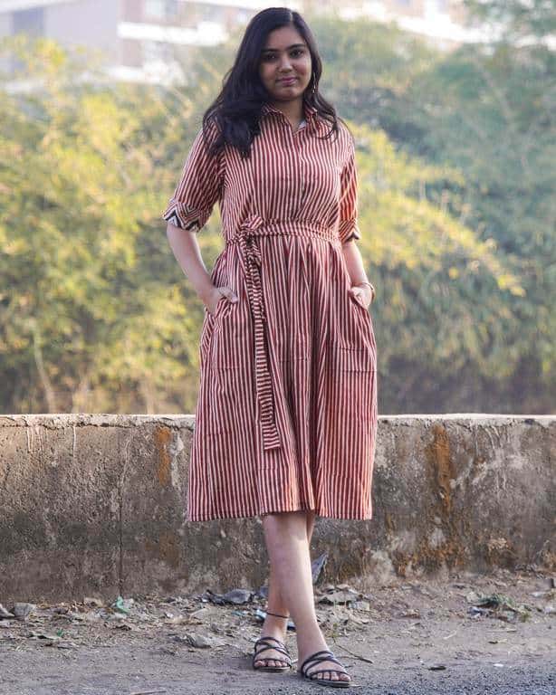 Brick Red Collared Maternity Dress