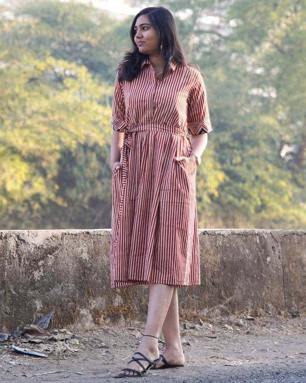 Brick Red Collared Maternity Dress