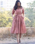 Brick Red Collared Maternity Dress