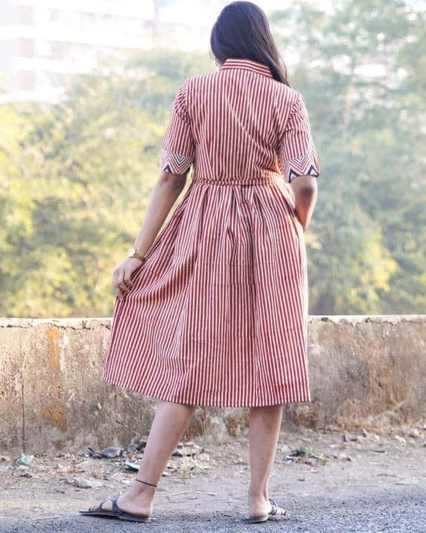 Brick Red Collared Maternity Dress