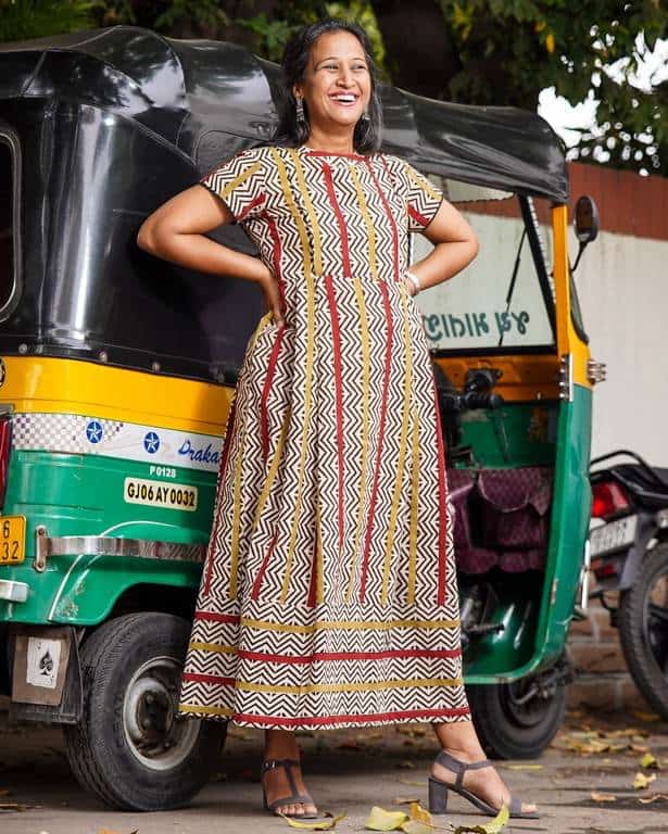 Red Yellow Block Print Maternity Dress