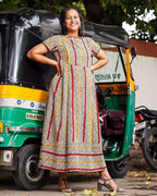 Red Yellow Block Print Maternity Dress