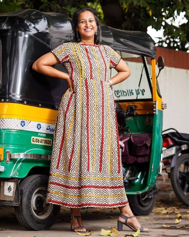 Red Yellow Block Print Maternity Dress