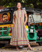 Red Yellow Block Print Maternity Dress