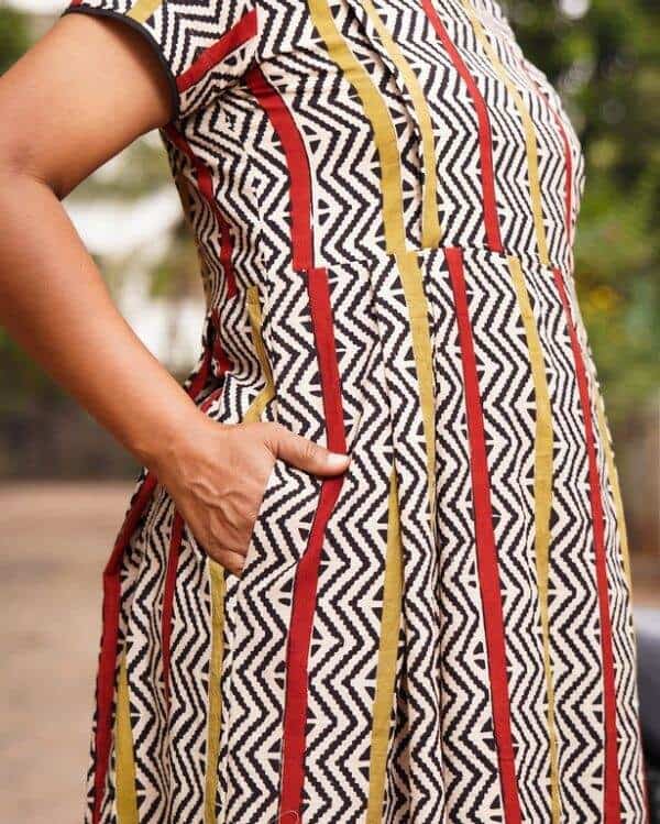 Red Yellow Block Print Maternity Dress