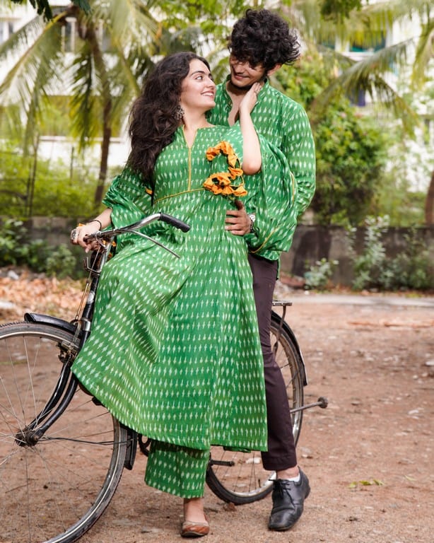 Green Ikat Anarkali Family Set Secondary image