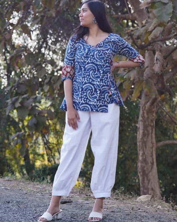 Rosy Blue Angrakha Maternity Short Kurti
