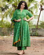 Green Ikat Anarkali Couple Set