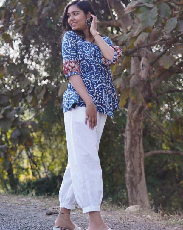 Rosy Blue Angrakha Maternity Short Kurti