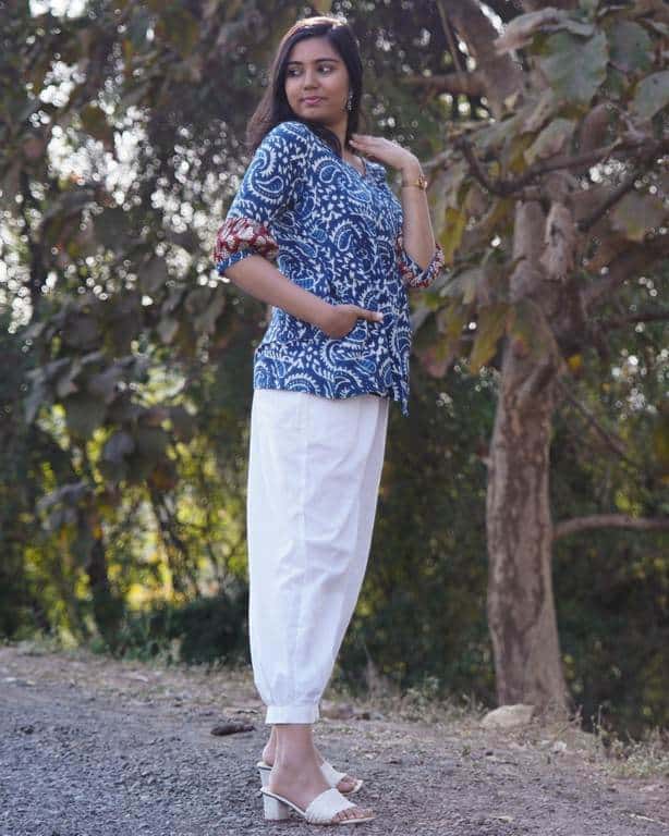 Rosy Blue Angrakha Maternity Short Kurti