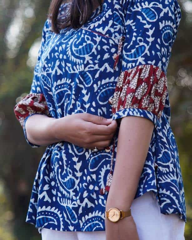 Rosy Blue Angrakha Maternity Short Kurti