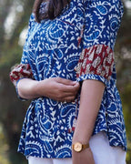 Rosy Blue Angrakha Maternity Short Kurti